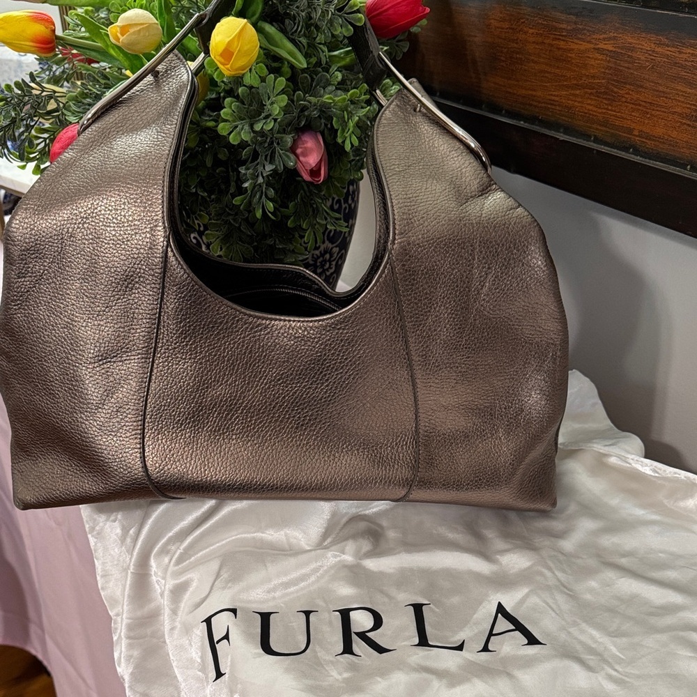 Furla Italian Luxury Shimmering Bronze Hobo Shoulder Bag